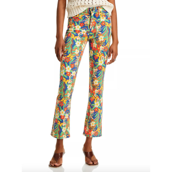 Mother The Insider Flood High Rise Jeans Cosmic Bloom Floral Print Jeans Size 26 - Picture 1 of 11